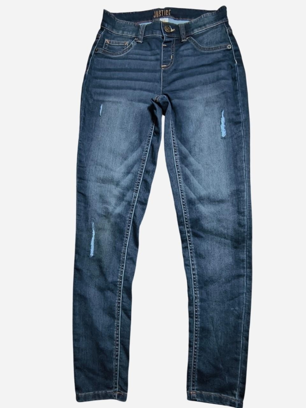 Justice Girls Slim Distressed Dark Blue Skinny Jeans